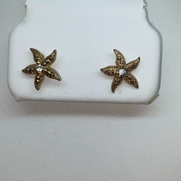 Gold-Tone Clear Rhinestone Starfish Stud Earrings - Picture 2 of 7